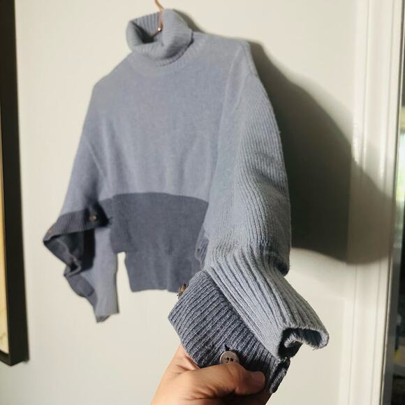 Cedric Charlier Blue Ombré Wool Button Styled Turtleneck Sweater size 4 - Picture 4 of 10